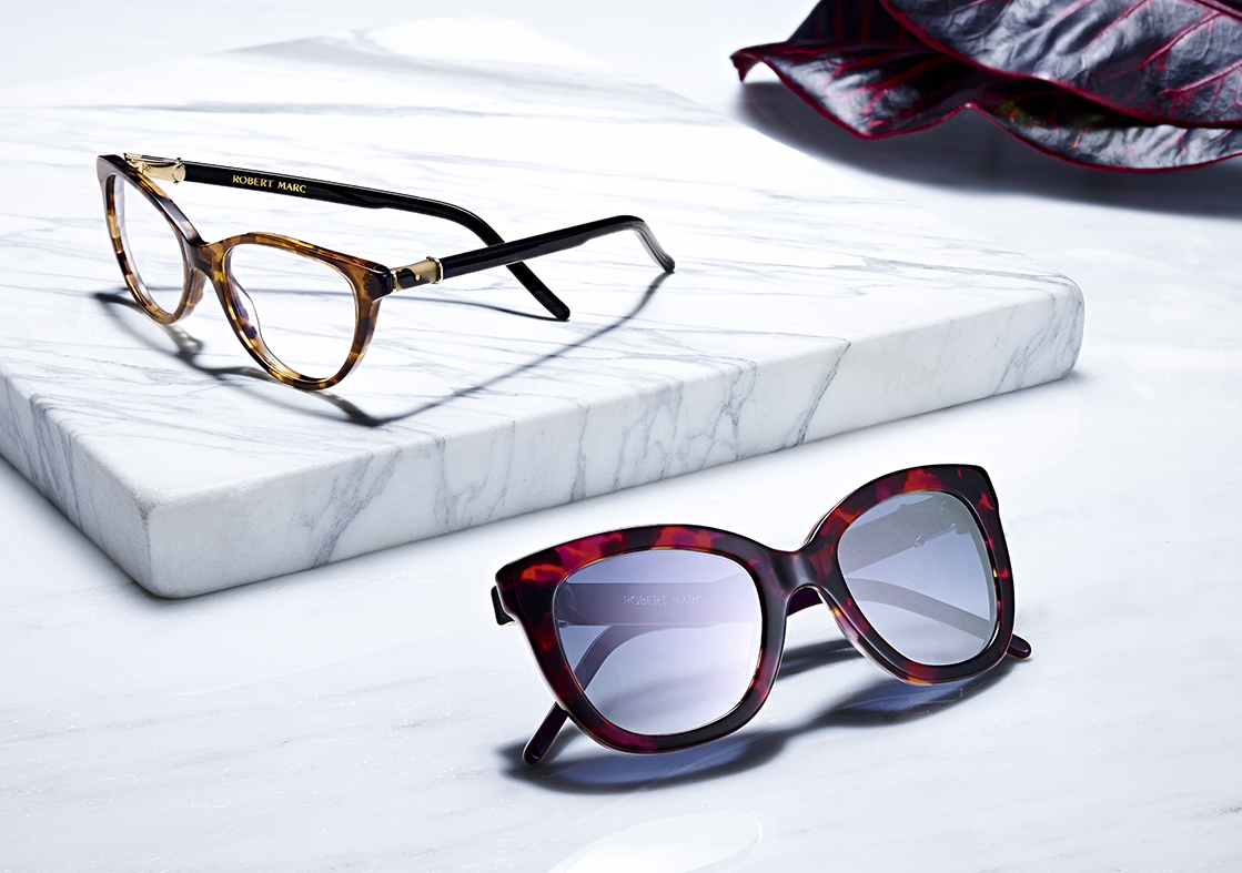 SUNGLASSES AND EYEWEAR BY ROBERT MARC SHOT ON MARBLE DAVID FILIBERTI